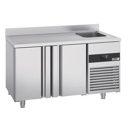 GGM Gastro Commercial Counter Fridge PREMIUM - 1430x700mm - with 2 doors - sink right - with upstand - capacity 270 litres