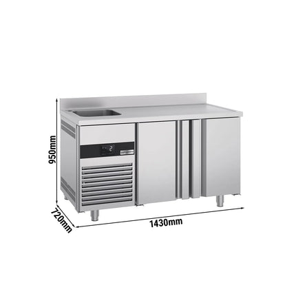 GGM Gastro Commercial Counter Fridge PREMIUM - 1430x720mm - with 2 doors - with sink left - with upstand - capacity 270 litres