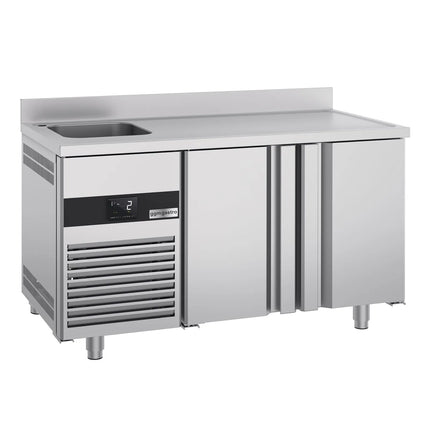 GGM Gastro Commercial Counter Fridge PREMIUM - 1430x720mm - with 2 doors - with sink left - with upstand - capacity 270 litres