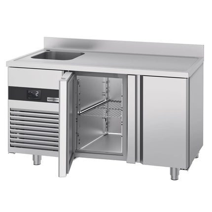 GGM Gastro Commercial Counter Fridge PREMIUM - 1430x720mm - with 2 doors - with sink left - with upstand - capacity 270 litres