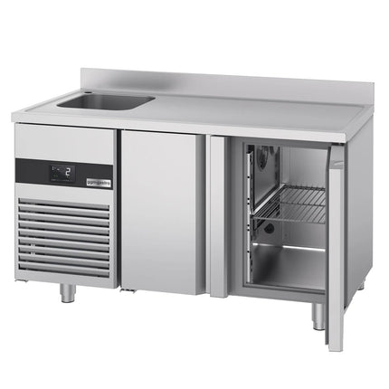 GGM Gastro Commercial Counter Fridge PREMIUM - 1430x720mm - with 2 doors - with sink left - with upstand - capacity 270 litres