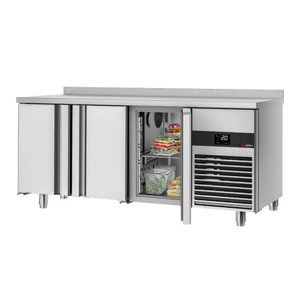GGM Gastro Commercial Counter Fridge PREMIUM - 1865x600mm - with 3 doors - capacity 385 litres - soft-closing system - digital thermostat