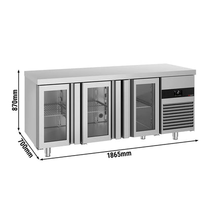 GGM Gastro Commercial Counter Fridge PREMIUM - 1865x700mm - glass doors - with 3 doors - capacity 474 litres