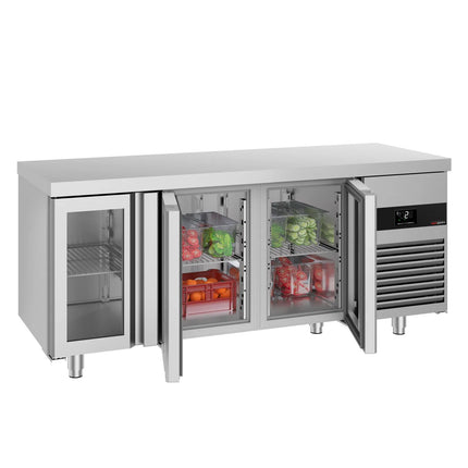 GGM Gastro Commercial Counter Fridge PREMIUM - 1865x700mm - glass doors - with 3 doors - capacity 474 litres