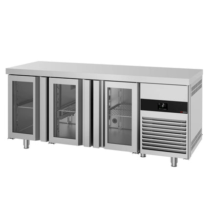GGM Gastro Commercial Counter Fridge PREMIUM - 1865x700mm - glass doors - with 3 doors - capacity 474 litres