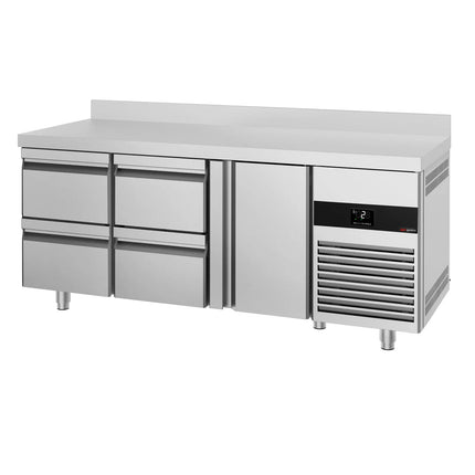 GGM Gastro Commercial Counter Fridge PREMIUM - 1865x700mm - with 1 door - 4 drawers - with upstand - capacity 474 litres