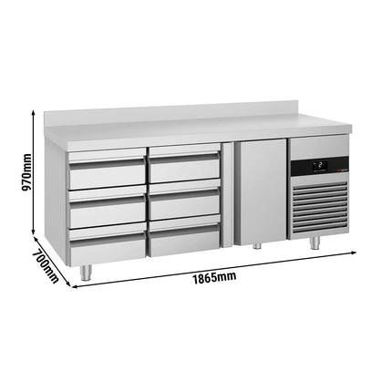 GGM Gastro Commercial Counter Fridge PREMIUM - 1865x700mm - with 1 door - 6 drawers - with upstand - capacity 474 litres