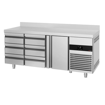GGM Gastro Commercial Counter Fridge PREMIUM - 1865x700mm - with 1 door - 6 drawers - with upstand - capacity 474 litres
