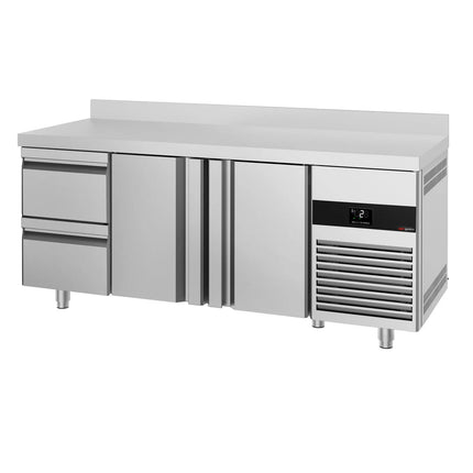 GGM Gastro Commercial Counter Fridge PREMIUM - 1865x700mm - with 2 doors - 2 drawers - with upstand