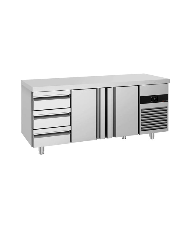 GGM Gastro Commercial Counter Fridge PREMIUM - 1865x700mm - with 2 doors - 3 drawers - capacity 474 litres