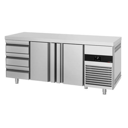 GGM Gastro Commercial Counter Fridge PREMIUM - 1865x700mm - with 2 doors - 3 drawers - capacity 474 litres