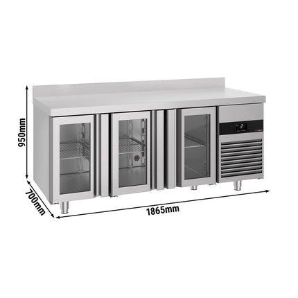 GGM Gastro Commercial Counter Fridge PREMIUM - 1865x700mm - with 3 glass doors - with upstand
