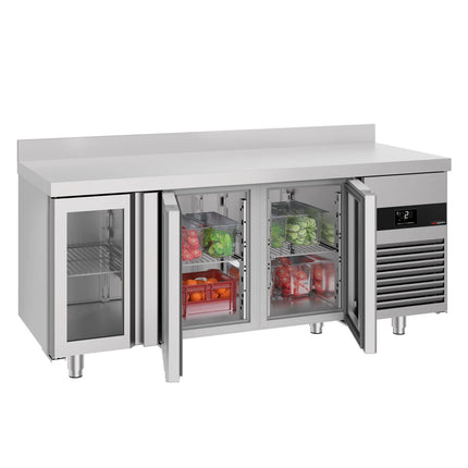GGM Gastro Commercial Counter Fridge PREMIUM - 1865x700mm - with 3 glass doors - with upstand