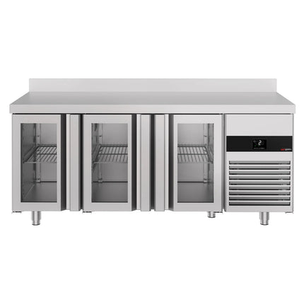 GGM Gastro Commercial Counter Fridge PREMIUM - 1865x700mm - with 3 glass doors - with upstand