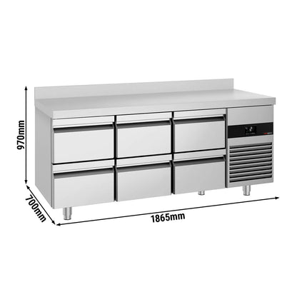 GGM Gastro Commercial Counter Fridge PREMIUM - 1865x700mm - with 6 drawers - with upstand - capacity 474 litres