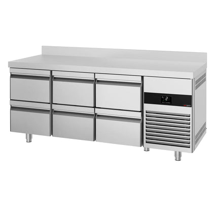 GGM Gastro Commercial Counter Fridge PREMIUM - 1865x700mm - with 6 drawers - with upstand - capacity 474 litres