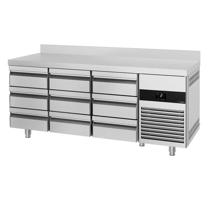 GGM Gastro Commercial Counter Fridge PREMIUM - 1865x700mm - with 9 drawers - with upstand - capacity 474 litres