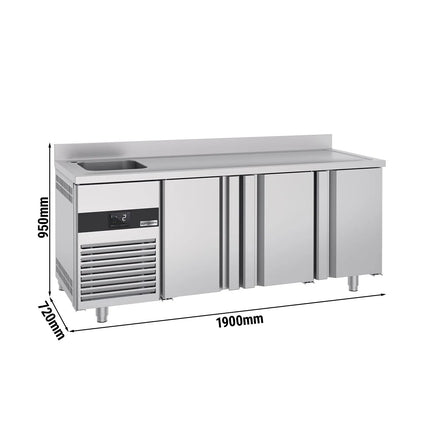 GGM Gastro Commercial Counter Fridge PREMIUM - 1900x700mm - with 3 doors - with sink left - with upstand - capacity 420 litres