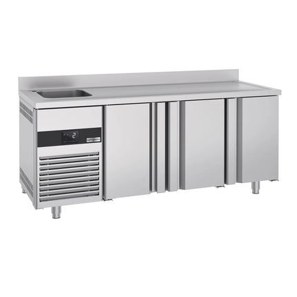 GGM Gastro Commercial Counter Fridge PREMIUM - 1900x700mm - with 3 doors - with sink left - with upstand - capacity 420 litres
