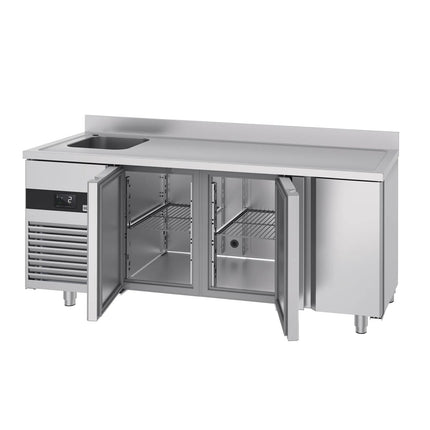 GGM Gastro Commercial Counter Fridge PREMIUM - 1900x700mm - with 3 doors - with sink left - with upstand - capacity 420 litres