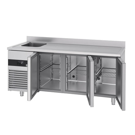GGM Gastro Commercial Counter Fridge PREMIUM - 1900x700mm - with 3 doors - with sink left - with upstand - capacity 420 litres