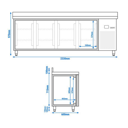 GGM Gastro Commercial Counter Fridge PREMIUM - 2330x600mm - with 4 doors - capacity 510 litres