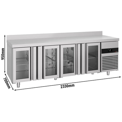 GGM Gastro Commercial Counter Fridge PREMIUM - 2330x700mm - glass doors - with upstand