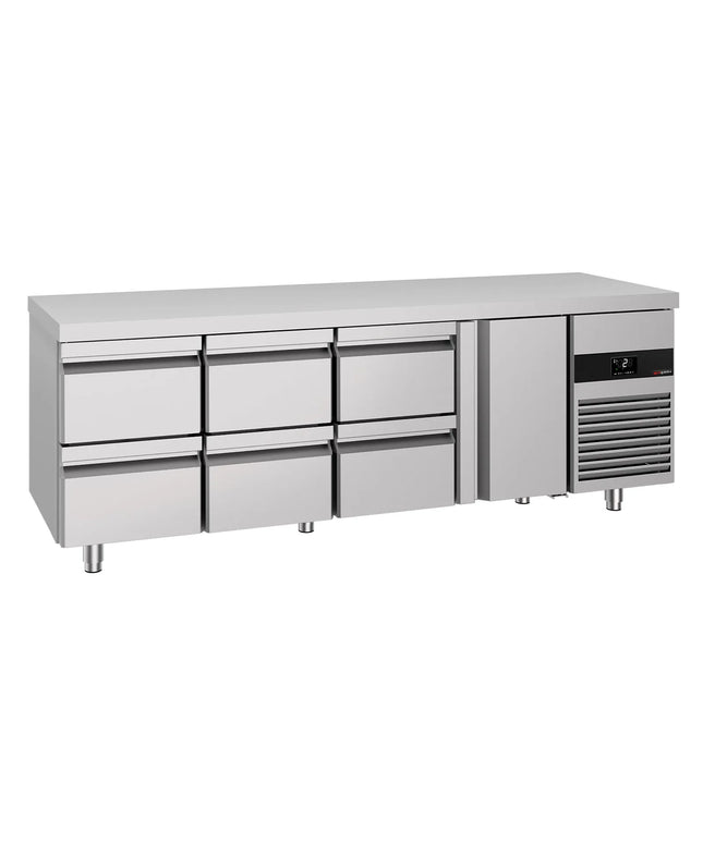 GGM Gastro Commercial Counter Fridge PREMIUM - 2330x700mm - with 1 door - 6 drawers - capacity 632 litres