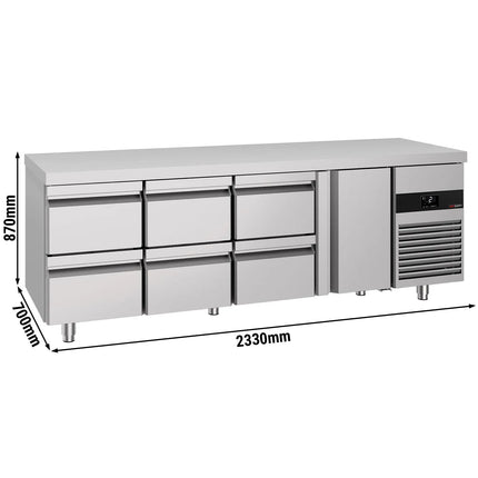 GGM Gastro Commercial Counter Fridge PREMIUM - 2330x700mm - with 1 door - 6 drawers - capacity 632 litres