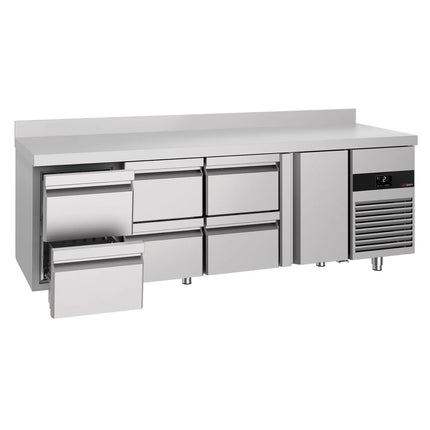 GGM Gastro Commercial Counter Fridge PREMIUM - 2330x700mm - with 1 door - 6 drawers - with upstand - capacity 632 litres