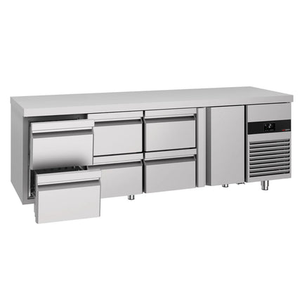 GGM Gastro Commercial Counter Fridge PREMIUM - 2330x700mm - with 1 door - 6 drawers - capacity 632 litres
