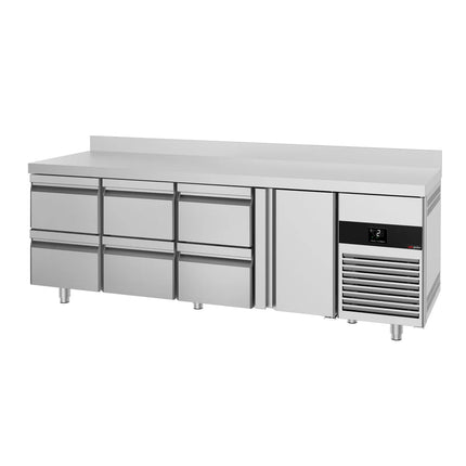 GGM Gastro Commercial Counter Fridge PREMIUM - 2330x700mm - with 1 door - 6 drawers - with upstand - capacity 632 litres