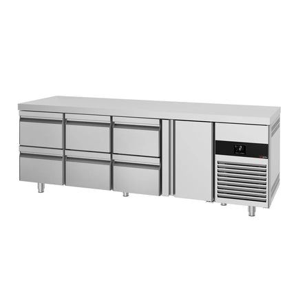 GGM Gastro Commercial Counter Fridge PREMIUM - 2330x700mm - with 1 door - 6 drawers - capacity 632 litres
