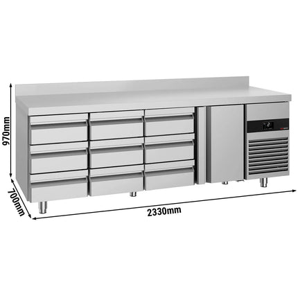 GGM Gastro Commercial Counter Fridge PREMIUM - 2330x700mm - with 1 door - 9 drawers - with upstand - capacity 632 litres