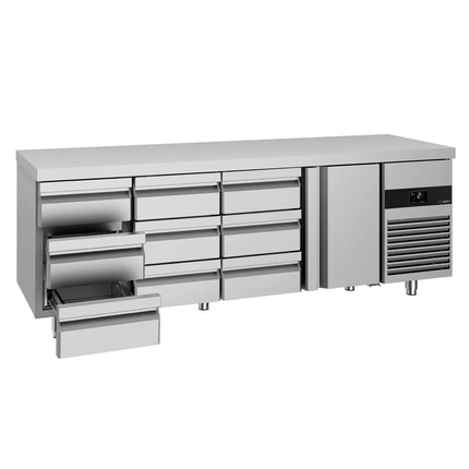 GGM Gastro Commercial Counter Fridge PREMIUM - 2330x700mm - with 1 door - 9 drawers - capacity 632 litres