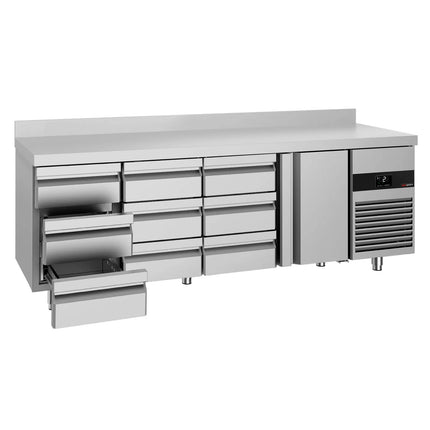 GGM Gastro Commercial Counter Fridge PREMIUM - 2330x700mm - with 1 door - 9 drawers - with upstand - capacity 632 litres