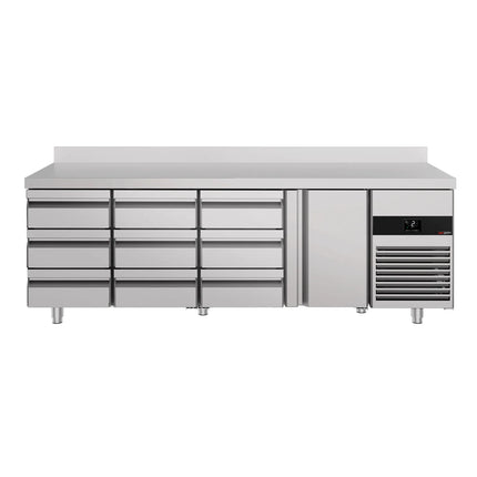 GGM Gastro Commercial Counter Fridge PREMIUM - 2330x700mm - with 1 door - 9 drawers - with upstand - capacity 632 litres