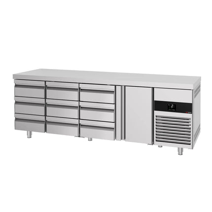 GGM Gastro Commercial Counter Fridge PREMIUM - 2330x700mm - with 1 door - 9 drawers - capacity 632 litres