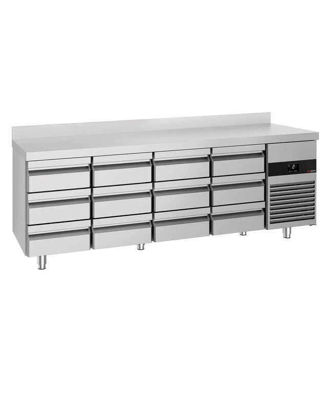 GGM Gastro Commercial Counter Fridge PREMIUM - 2330x700mm - with 12 drawers - with upstand - capacity 632 litres