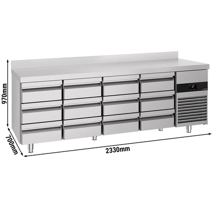 GGM Gastro Commercial Counter Fridge PREMIUM - 2330x700mm - with 12 drawers - with upstand - capacity 632 litres