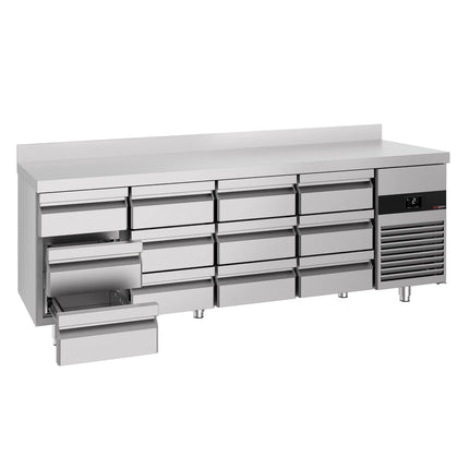 GGM Gastro Commercial Counter Fridge PREMIUM - 2330x700mm - with 12 drawers - with upstand - capacity 632 litres