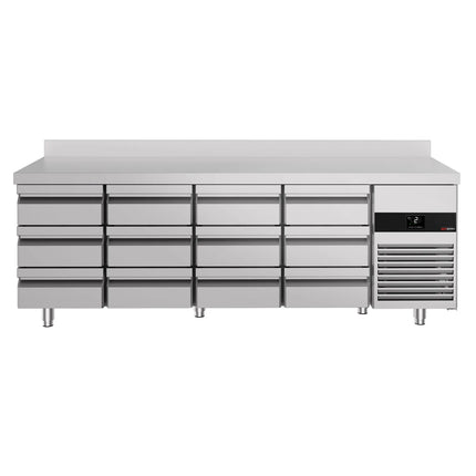 GGM Gastro Commercial Counter Fridge PREMIUM - 2330x700mm - with 12 drawers - with upstand - capacity 632 litres