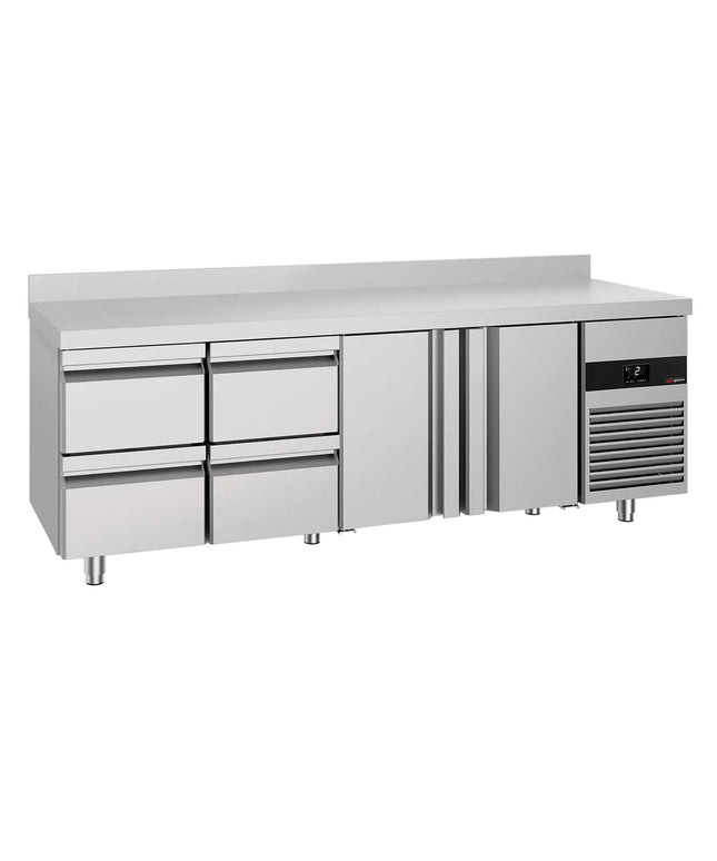GGM Gastro Commercial Counter Fridge PREMIUM - 2330x700mm - with 2 doors - 4 drawers - with upstand - capacity 632 litres