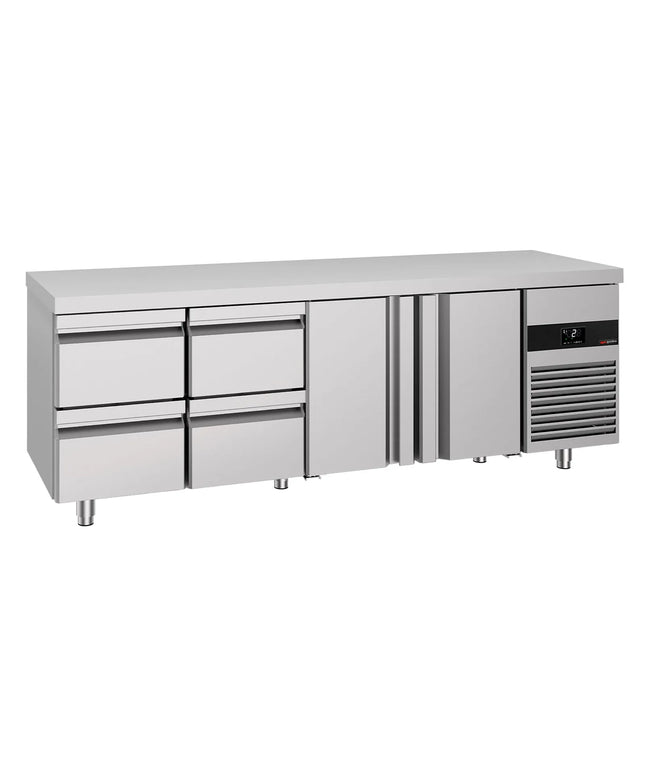 GGM Gastro Commercial Counter Fridge PREMIUM - 2330x700mm - with 2 doors - 4 drawers - capacity 632 litres