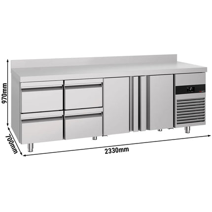 GGM Gastro Commercial Counter Fridge PREMIUM - 2330x700mm - with 2 doors - 4 drawers - with upstand - capacity 632 litres