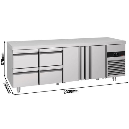 GGM Gastro Commercial Counter Fridge PREMIUM - 2330x700mm - with 2 doors - 4 drawers - capacity 632 litres