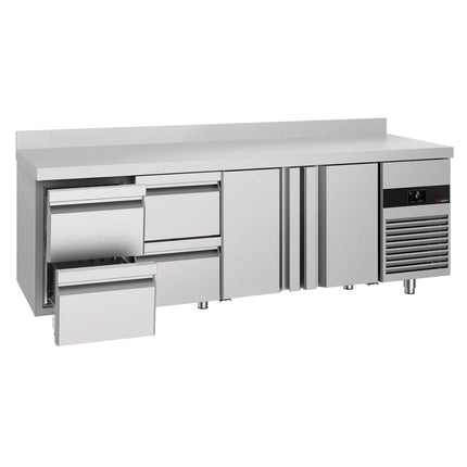 GGM Gastro Commercial Counter Fridge PREMIUM - 2330x700mm - with 2 doors - 4 drawers - with upstand - capacity 632 litres