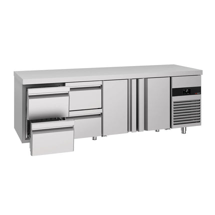 GGM Gastro Commercial Counter Fridge PREMIUM - 2330x700mm - with 2 doors - 4 drawers - capacity 632 litres