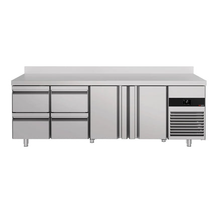 GGM Gastro Commercial Counter Fridge PREMIUM - 2330x700mm - with 2 doors - 4 drawers - with upstand - capacity 632 litres