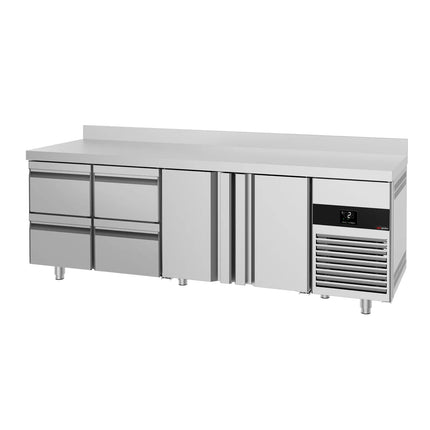 GGM Gastro Commercial Counter Fridge PREMIUM - 2330x700mm - with 2 doors - 4 drawers - with upstand - capacity 632 litres